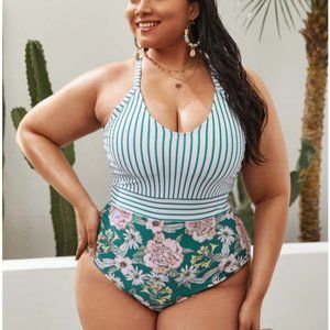 Floral & Striped One Piece Swimsuit
